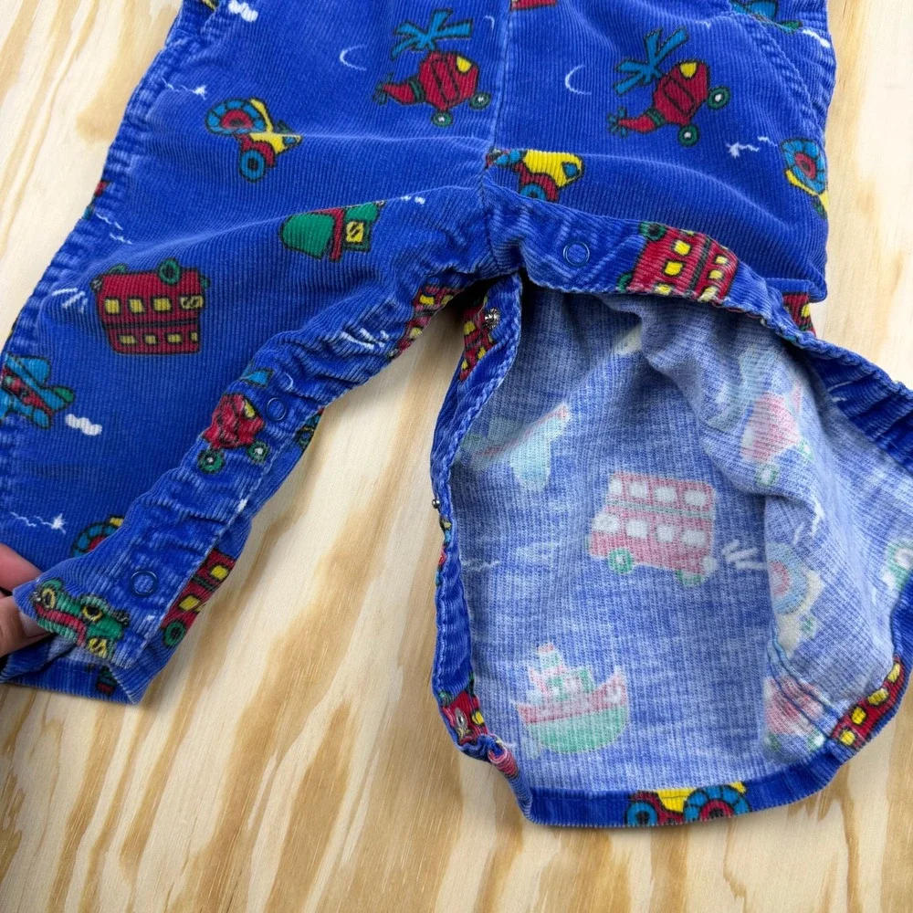 Vintage OshKosh Bgosh Blue Corduroy Vehicle Print Overalls 18 Months Made in USA